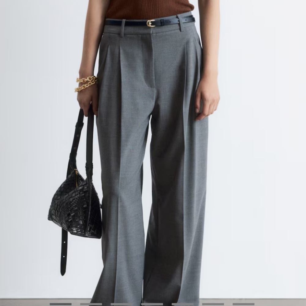 NWT & Other Stories Gray Pleated Wide-Leg Tailored Wool Trousers MSRP $179 - Picture 2 of 12